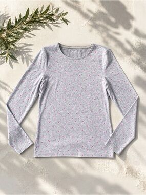 Talbots Gray Polka Dot Long Sleeve Tee | Size M | Soft Stretch Everyday Top